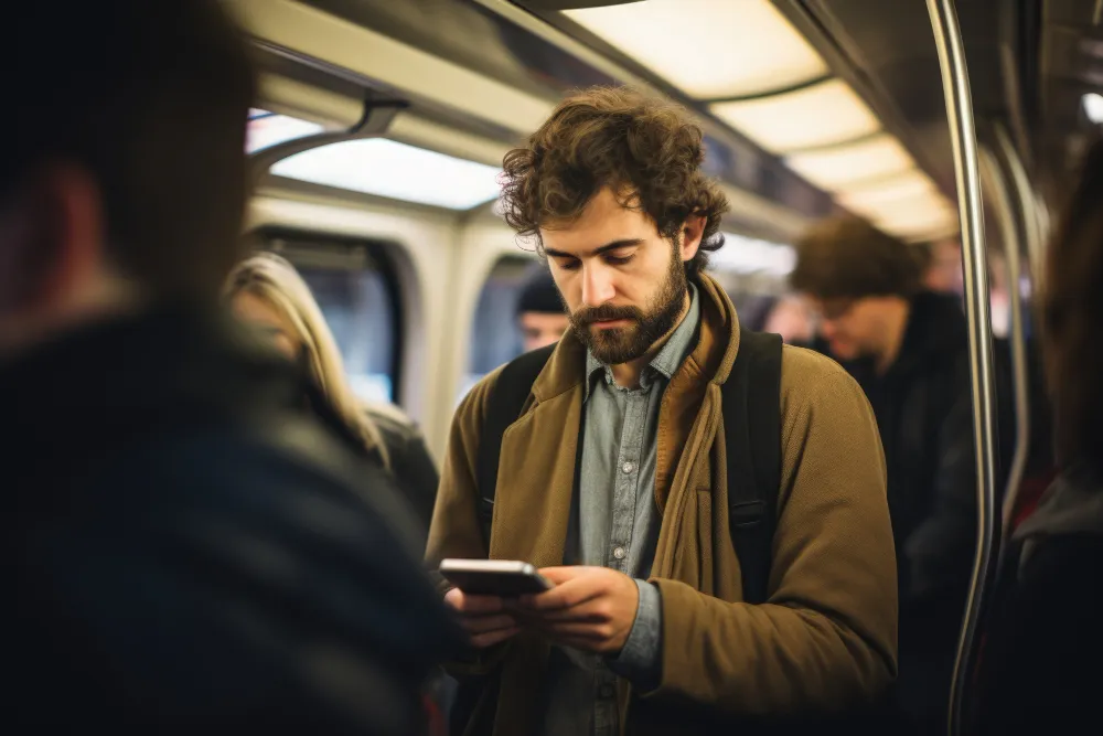 Pessoa lendo Kindle Grátis no Metrô